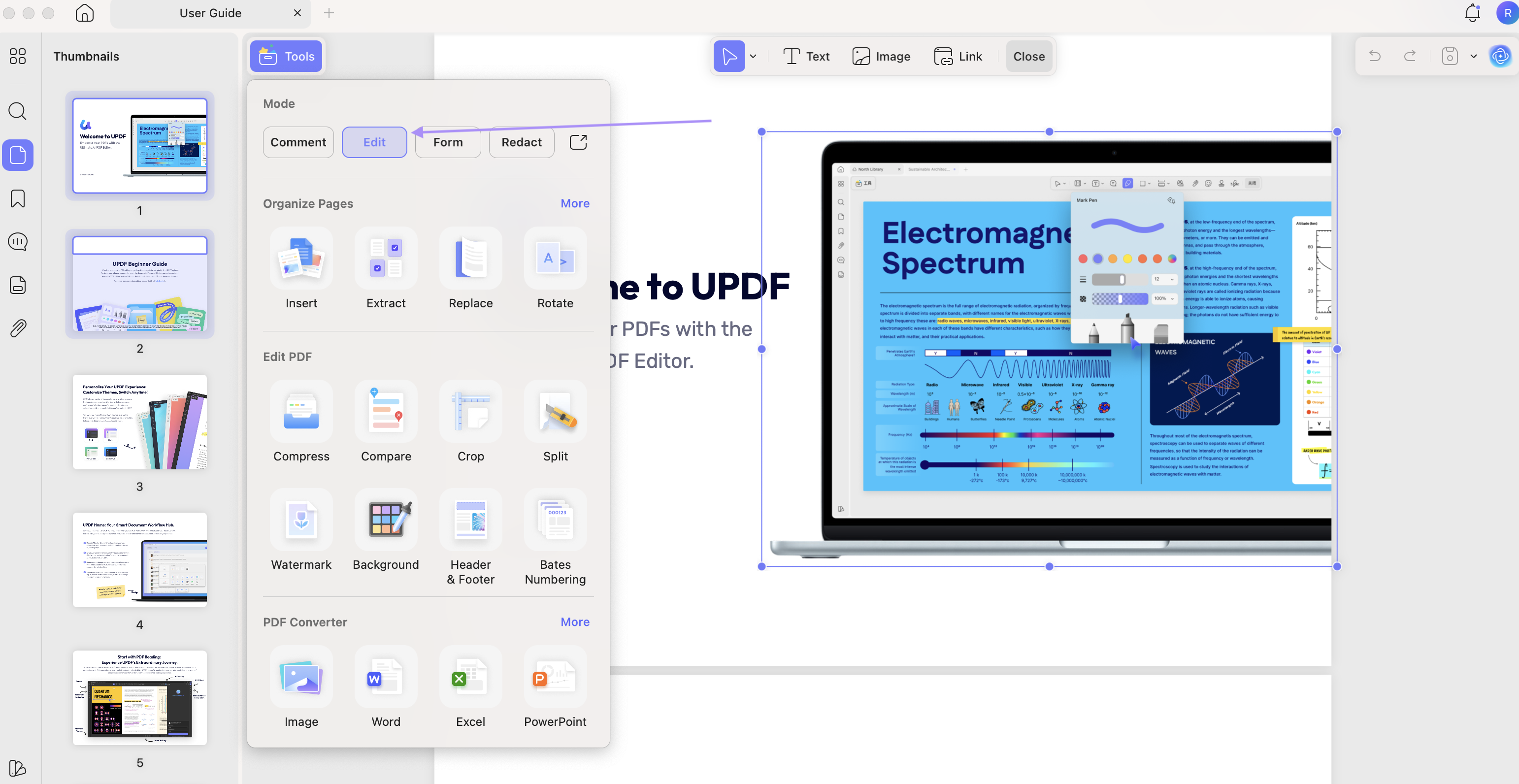 go to edit option updf mac