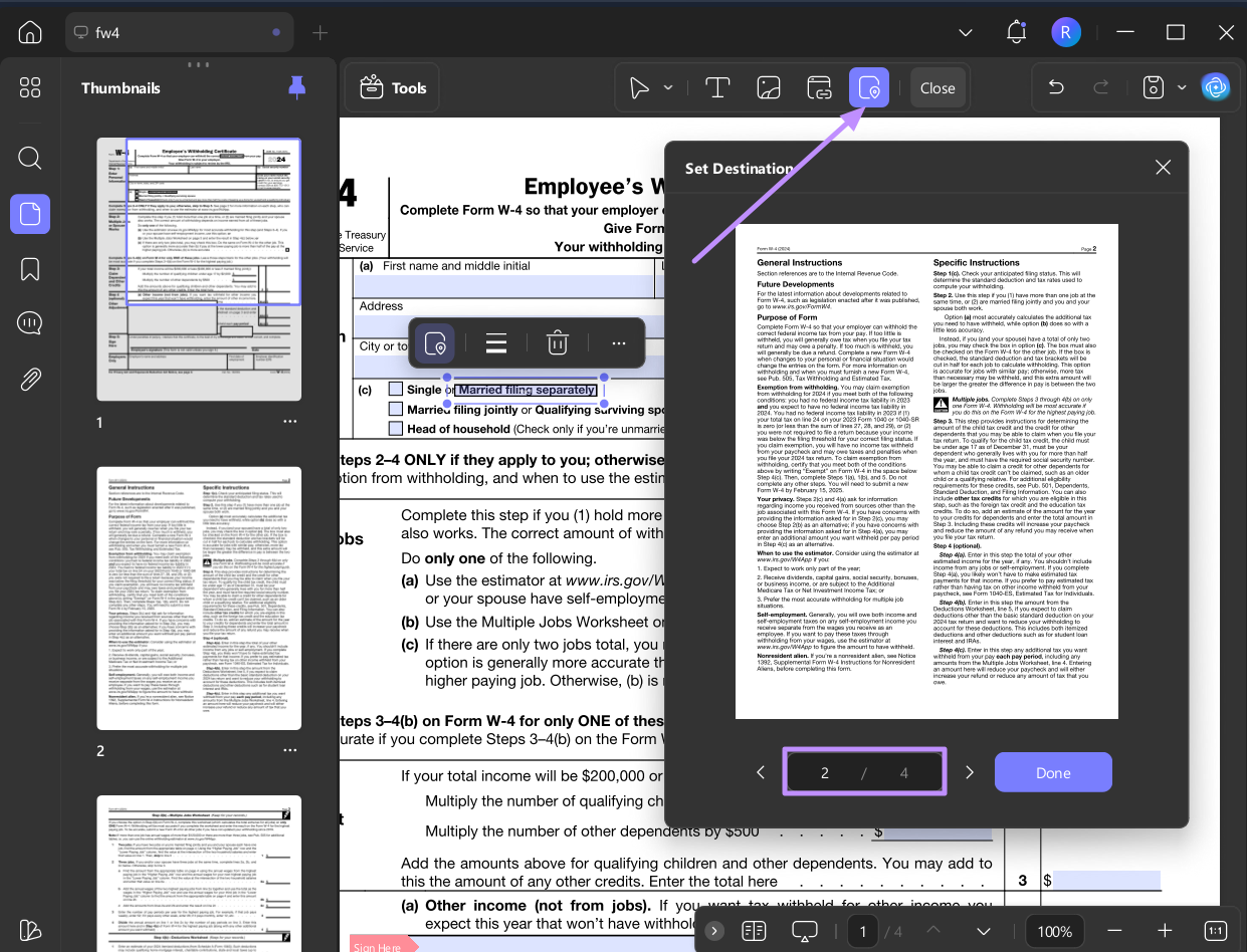 go to insert and edit link page updf windows
