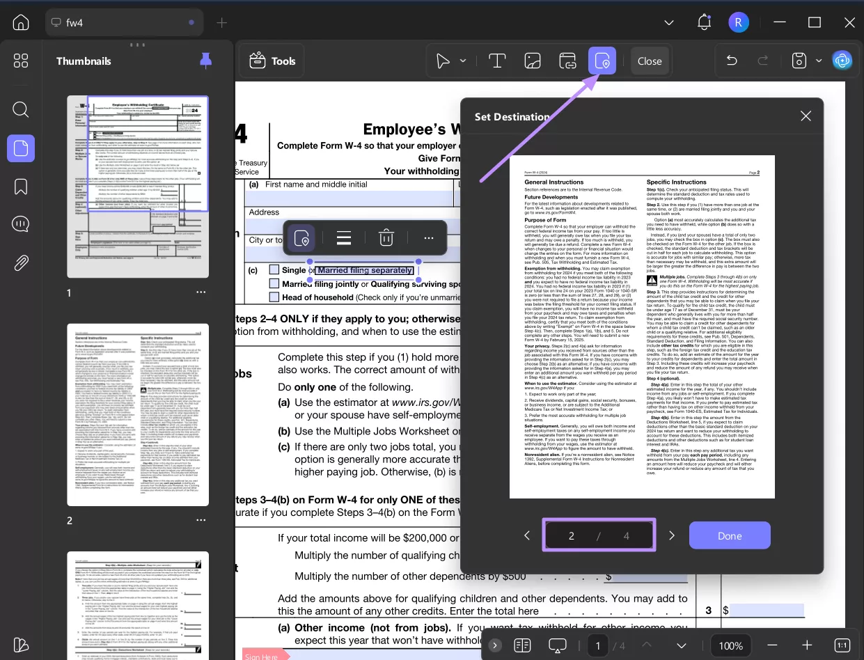 go to insert and edit link updf windows