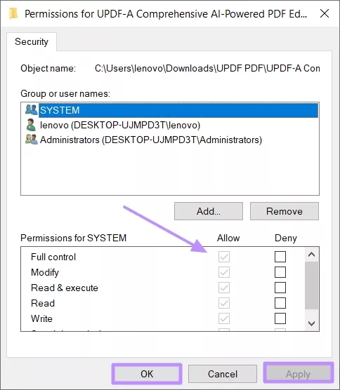 grant required permissions to new account windows