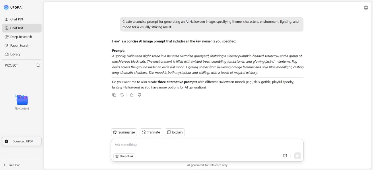 generate ai image prompts via updf