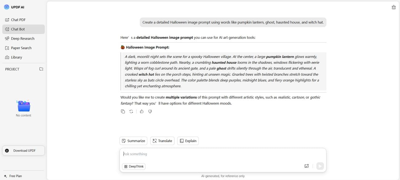 halloween image prompts with updf ai