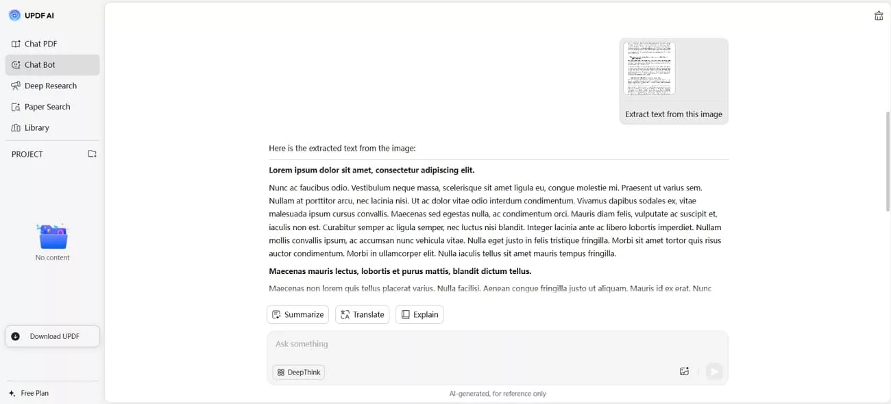 extract text from image updf