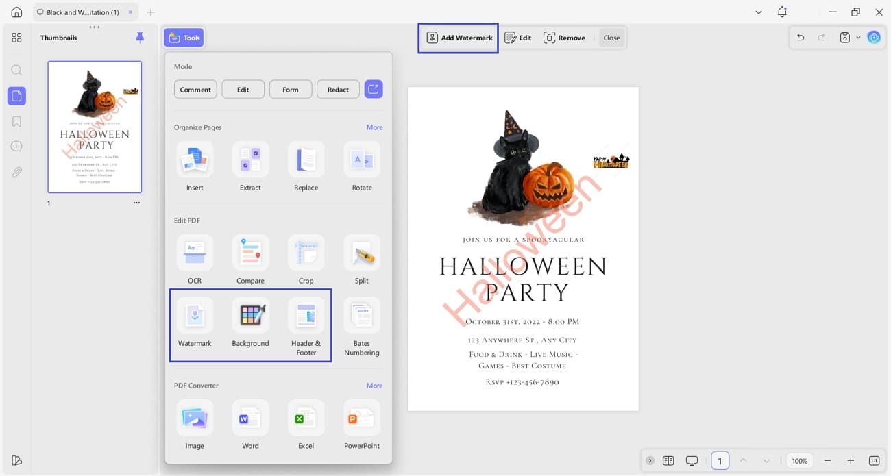 edit watermark and background with updf