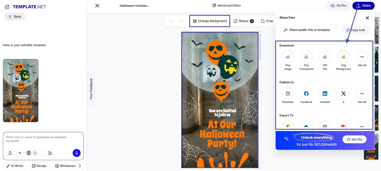 change background and share via link