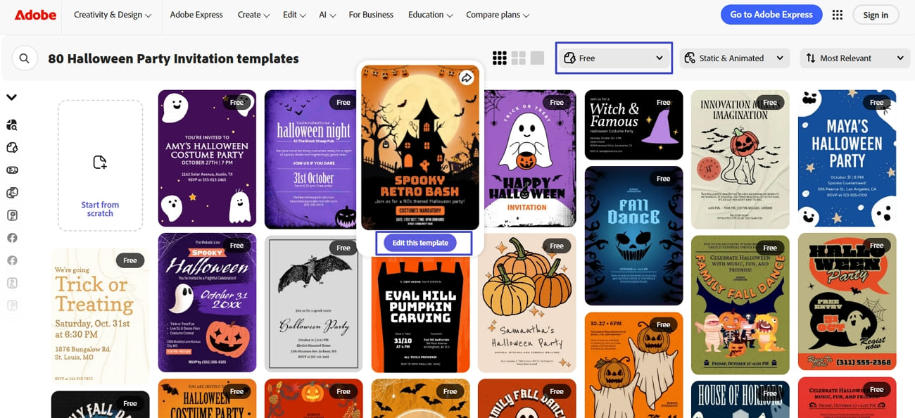 choose free templates and edit option