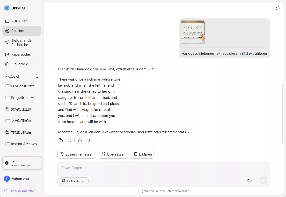 Handgeschriebenen Text aus diesem Bild extrahieren