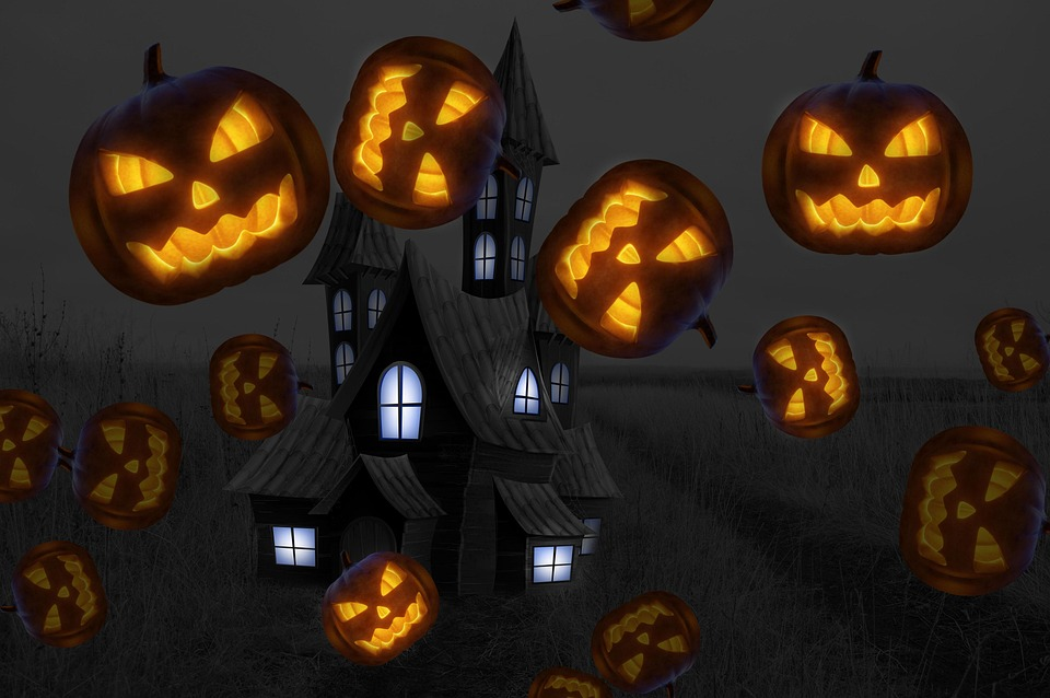 haunted house with jack-o-lanterns theme