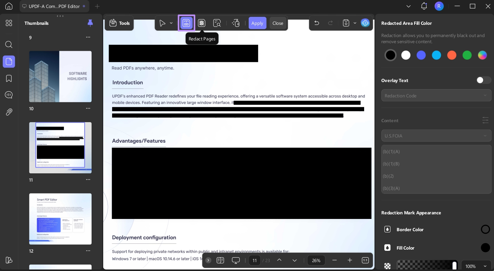 highlight the content to redact updf windows