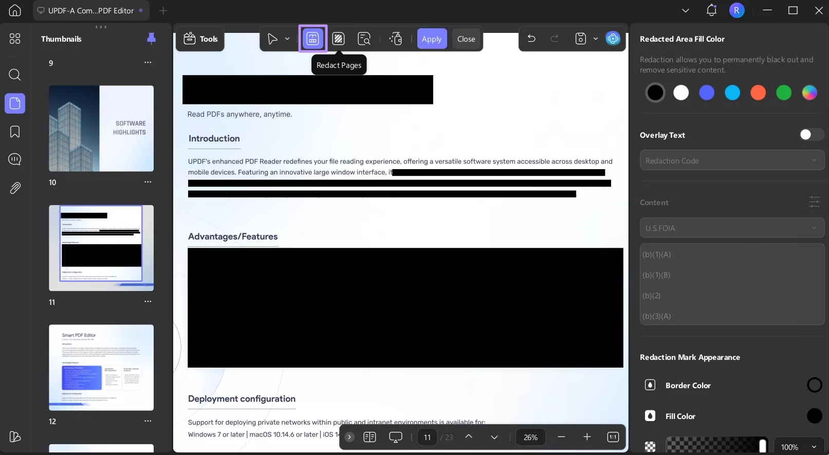 highlight the content to redact updf windows