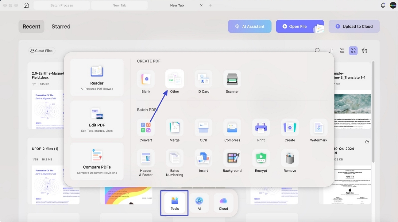 access other option to create pdf