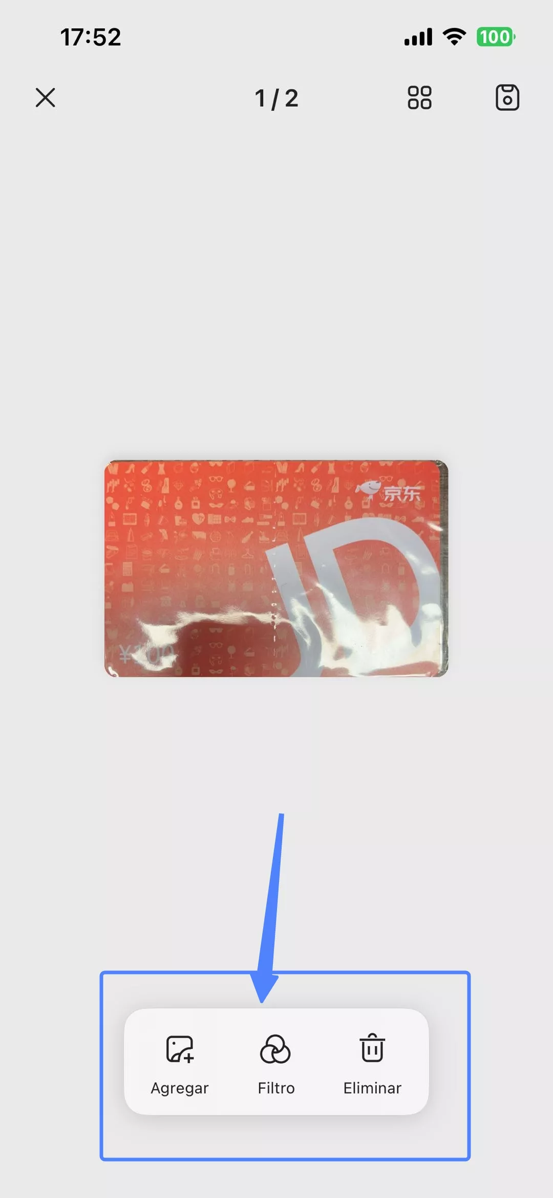 ajustes de la tarjeta escaneada