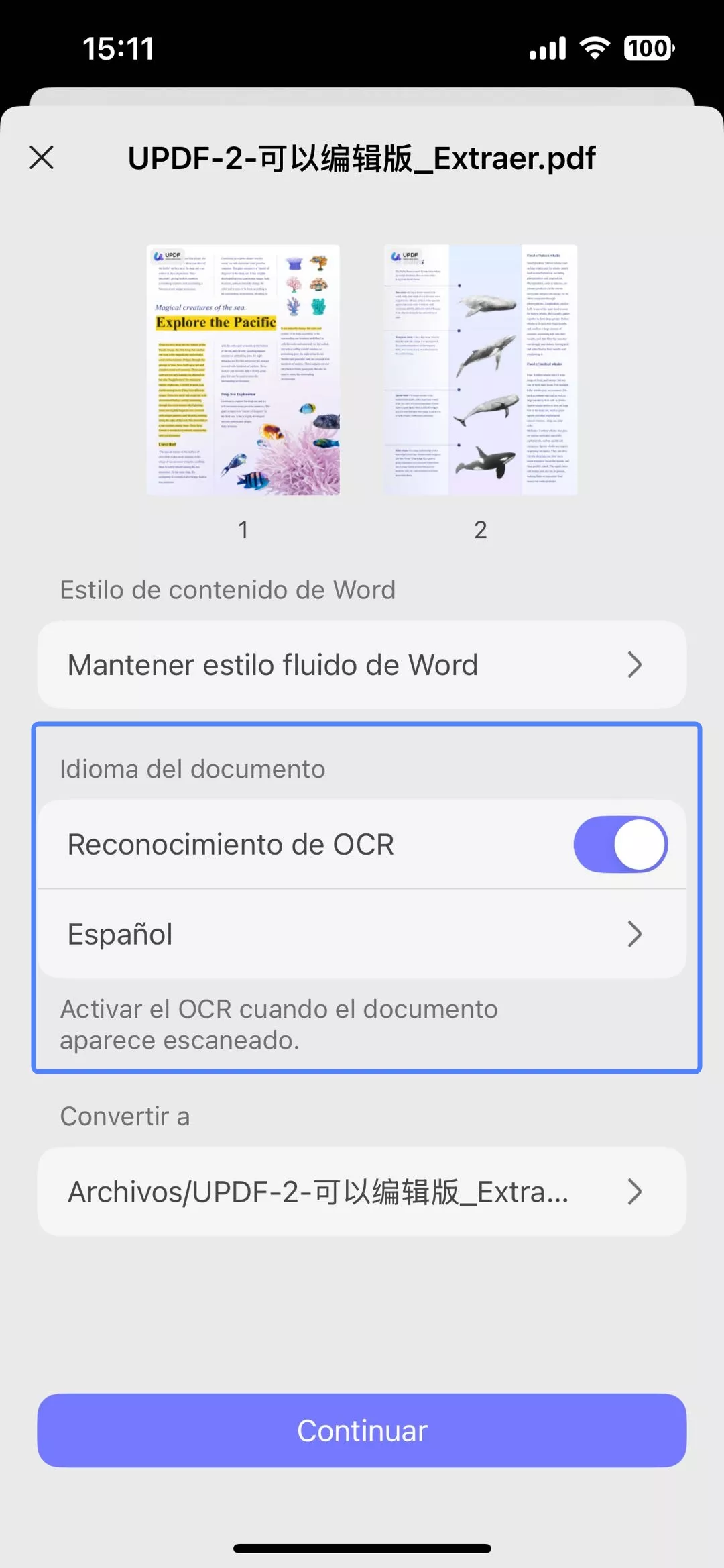 idioma del documento