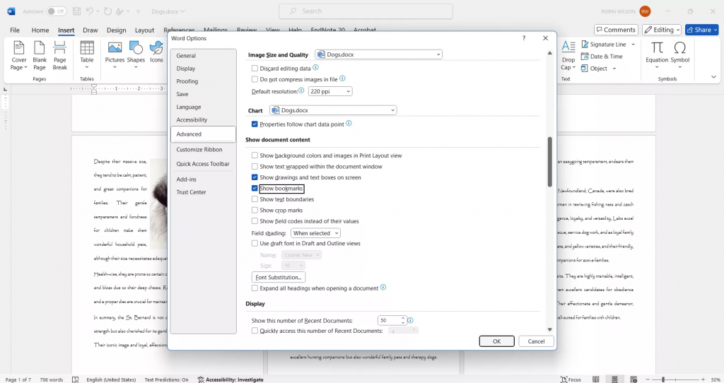 開啟書籤顯示功能