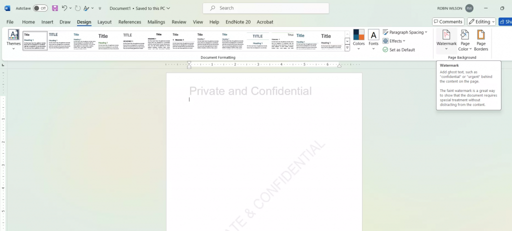 移除 Word 中的背景浮水印