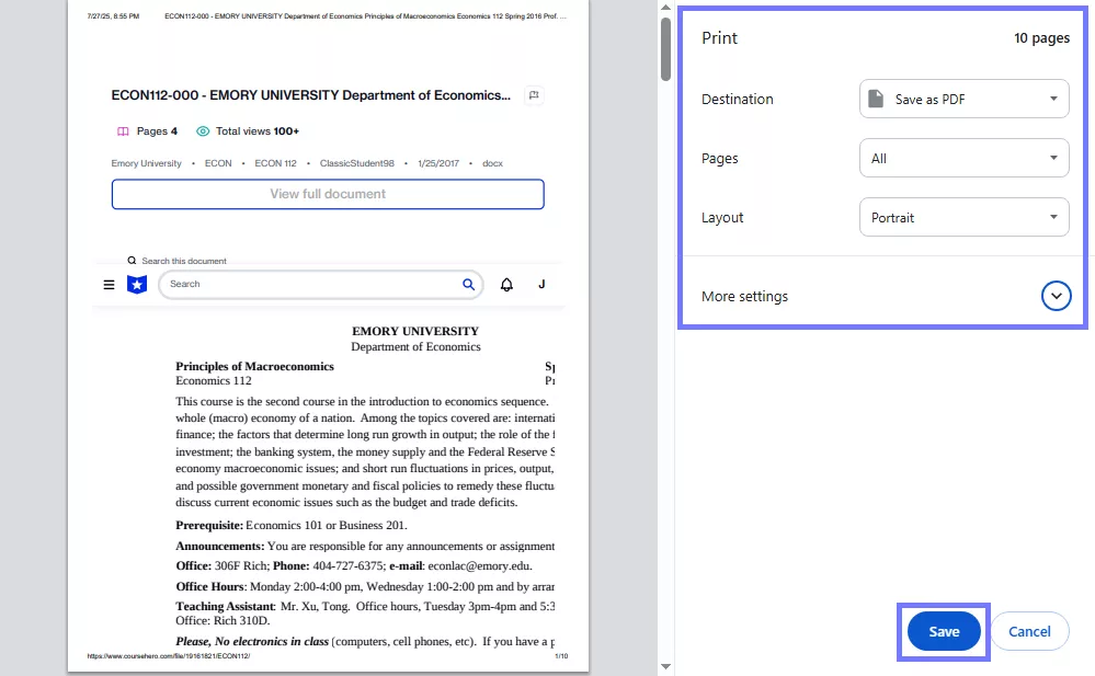 瀏覽器的列印功能