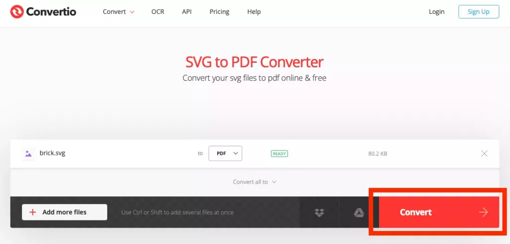Convertio 將 SVG 轉換為 PDF