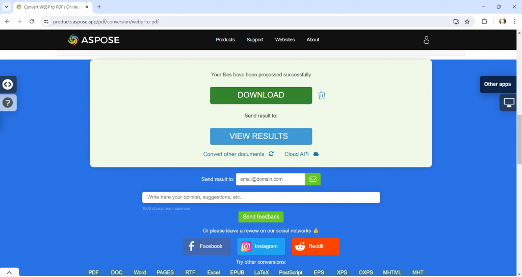 Aspose WebP 轉 PDF 轉換器
