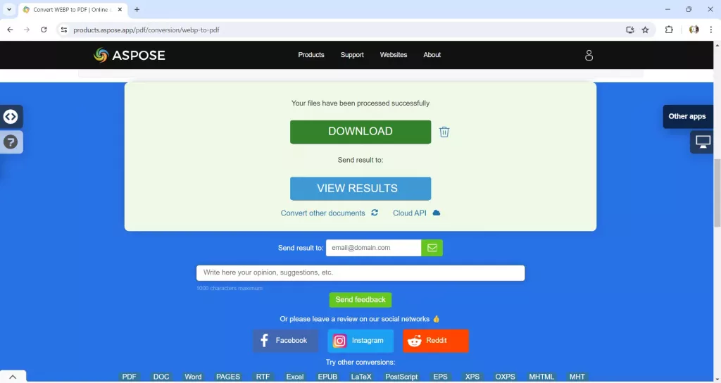 Aspose WebP 轉 PDF 轉換器