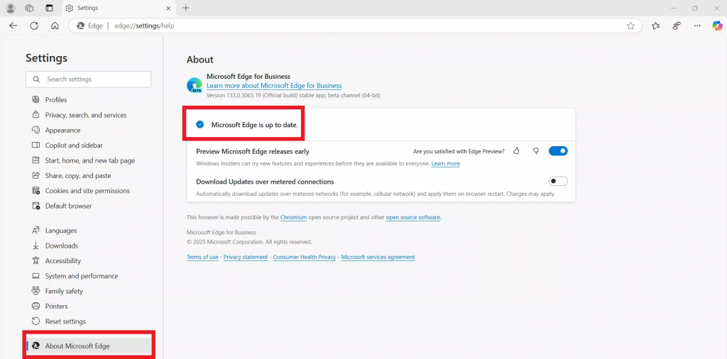 更新 Microsoft Edge 版本