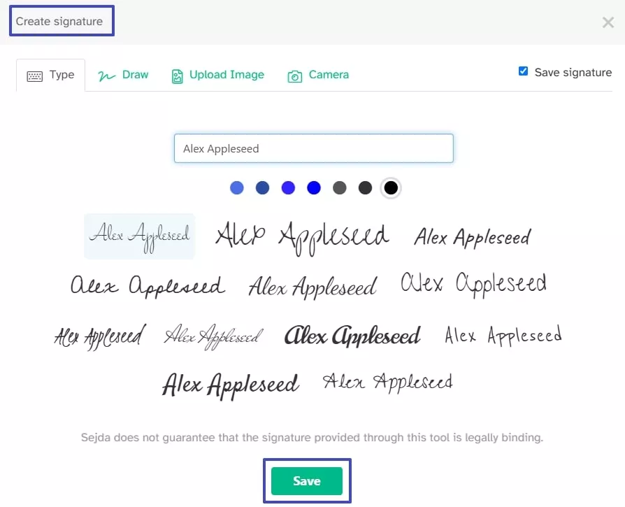 Sejda 簽署 PDF 文件