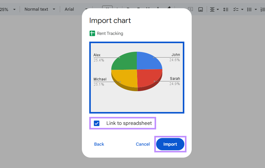 import chart with link to spreadsheet google docs