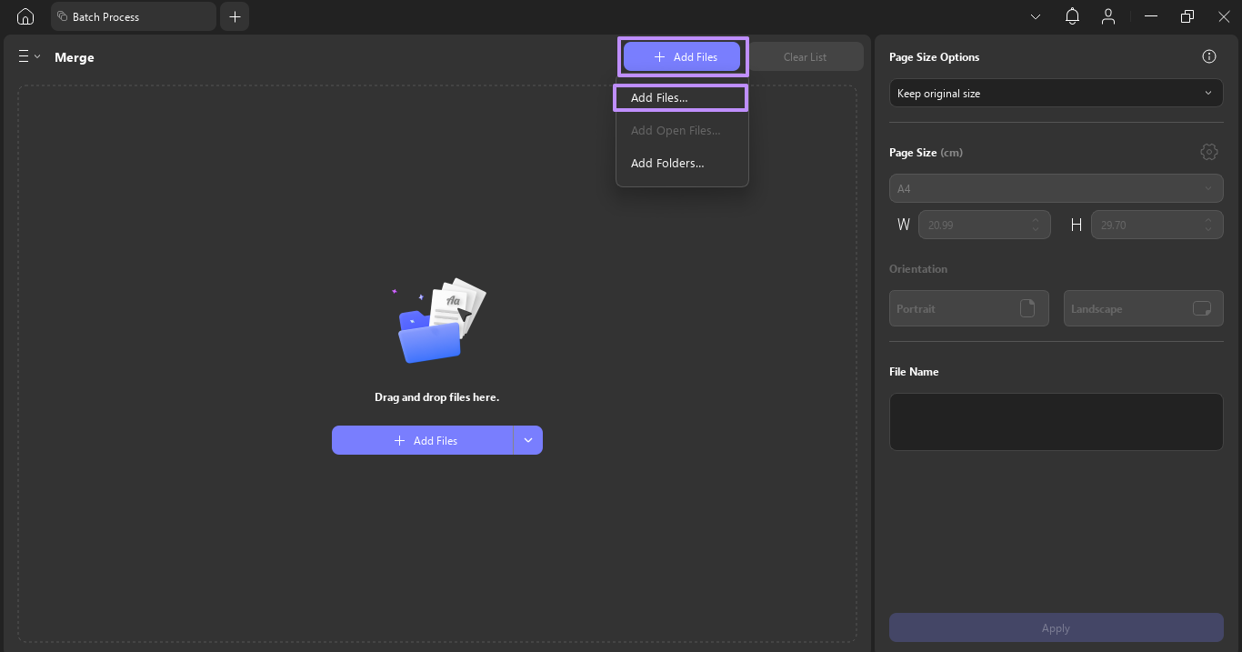 import files for batch background updf windows