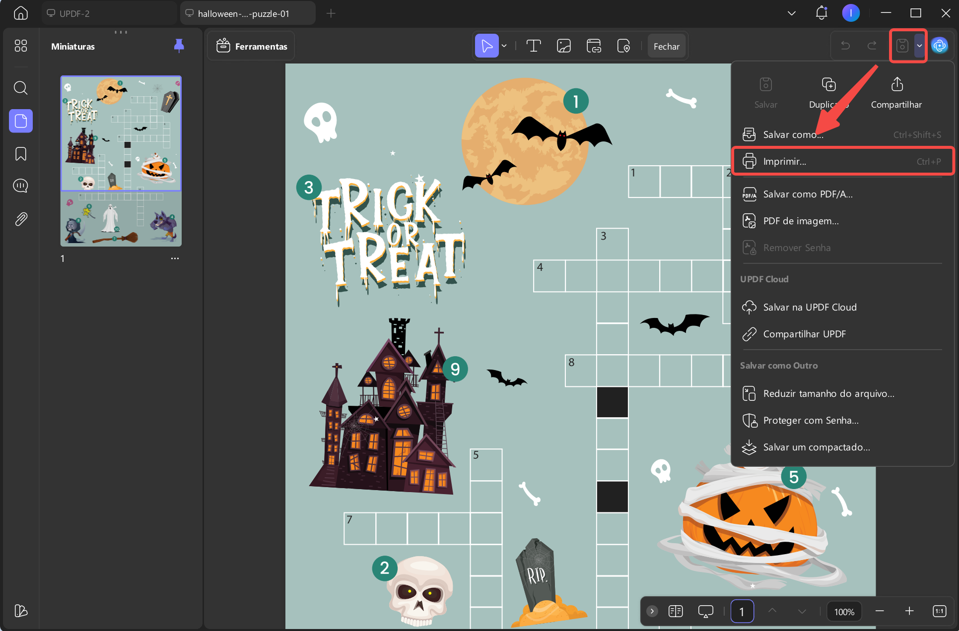imprimir as palavras cruzadas de halloween