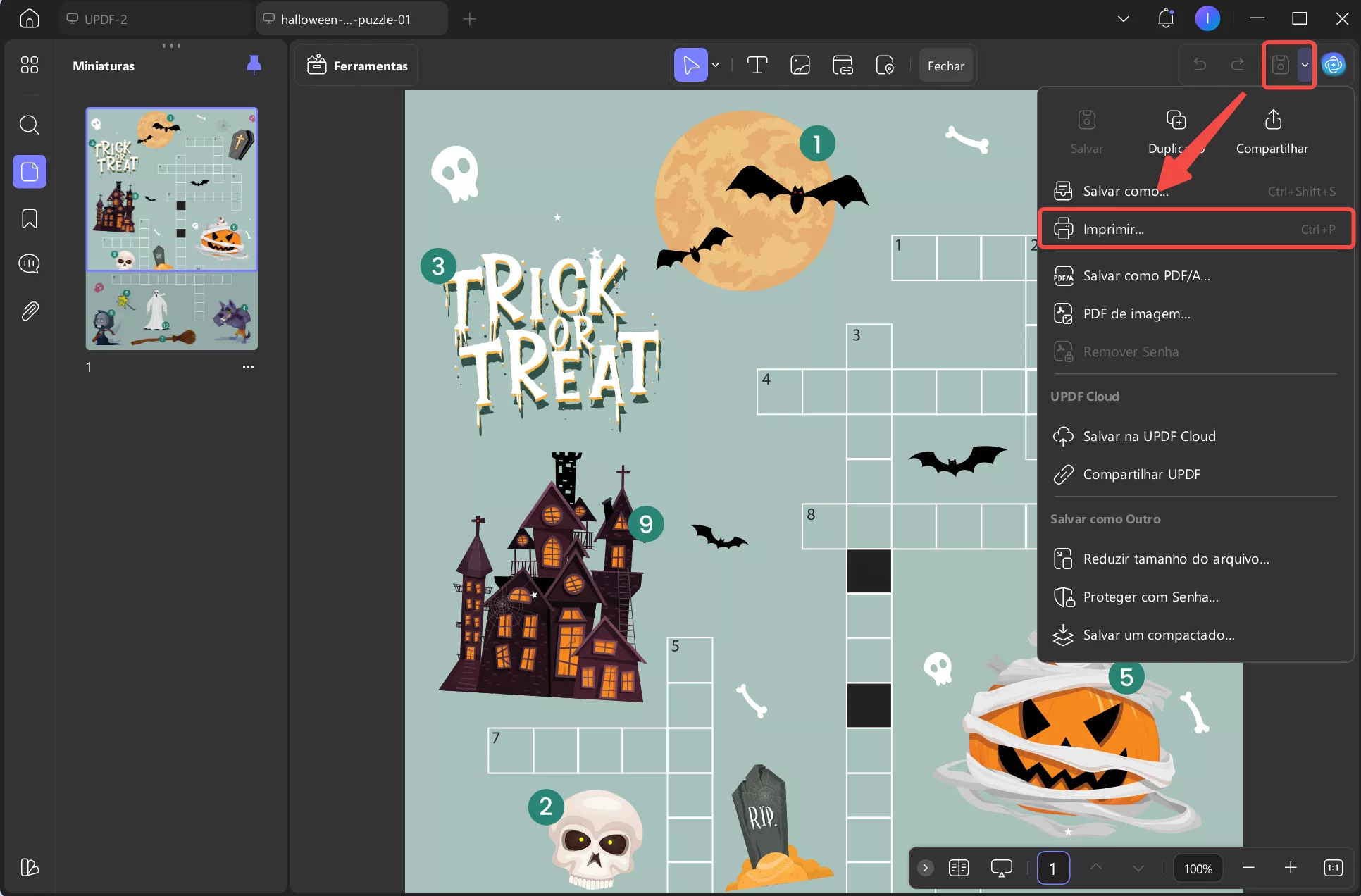 imprimir as palavras cruzadas de halloween