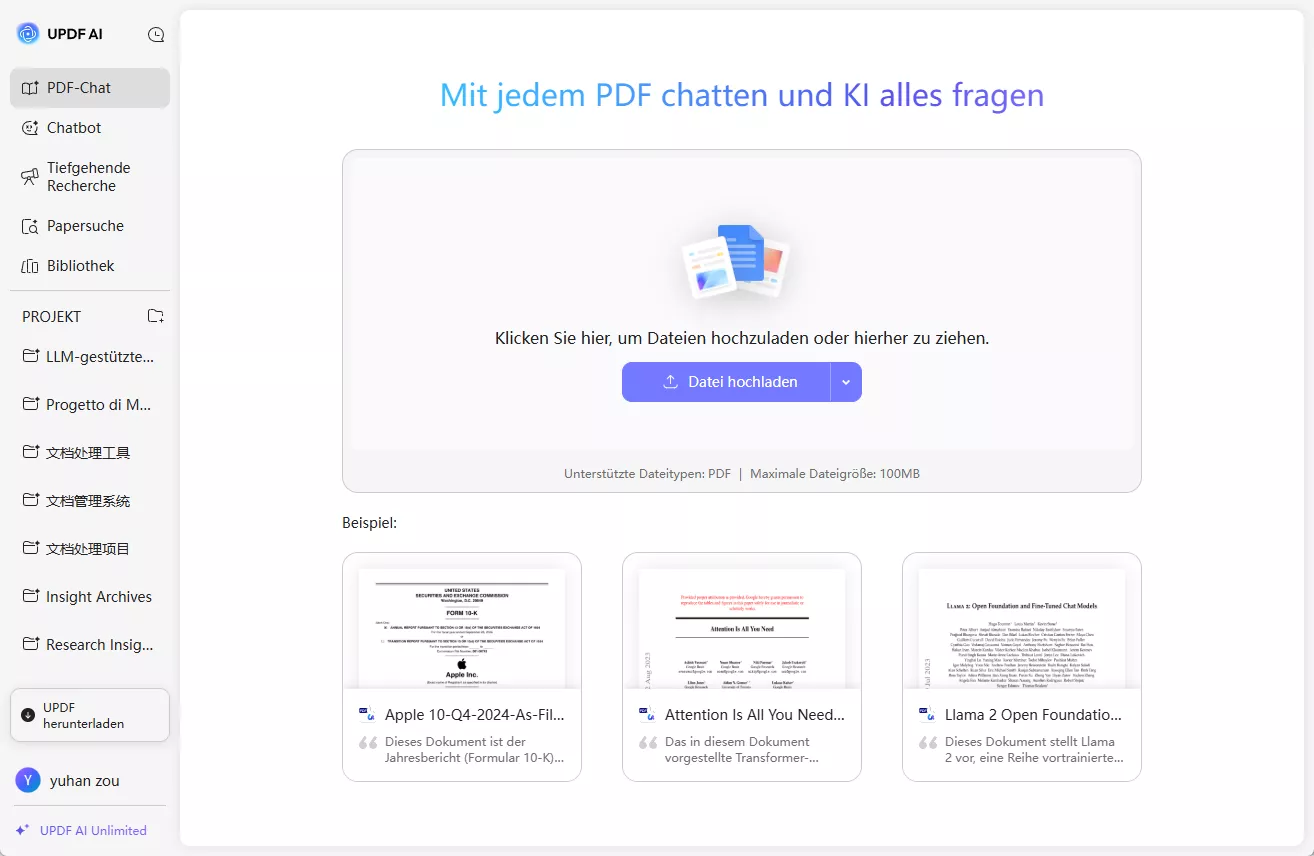  updf ai Online-Benutzeroberfläche