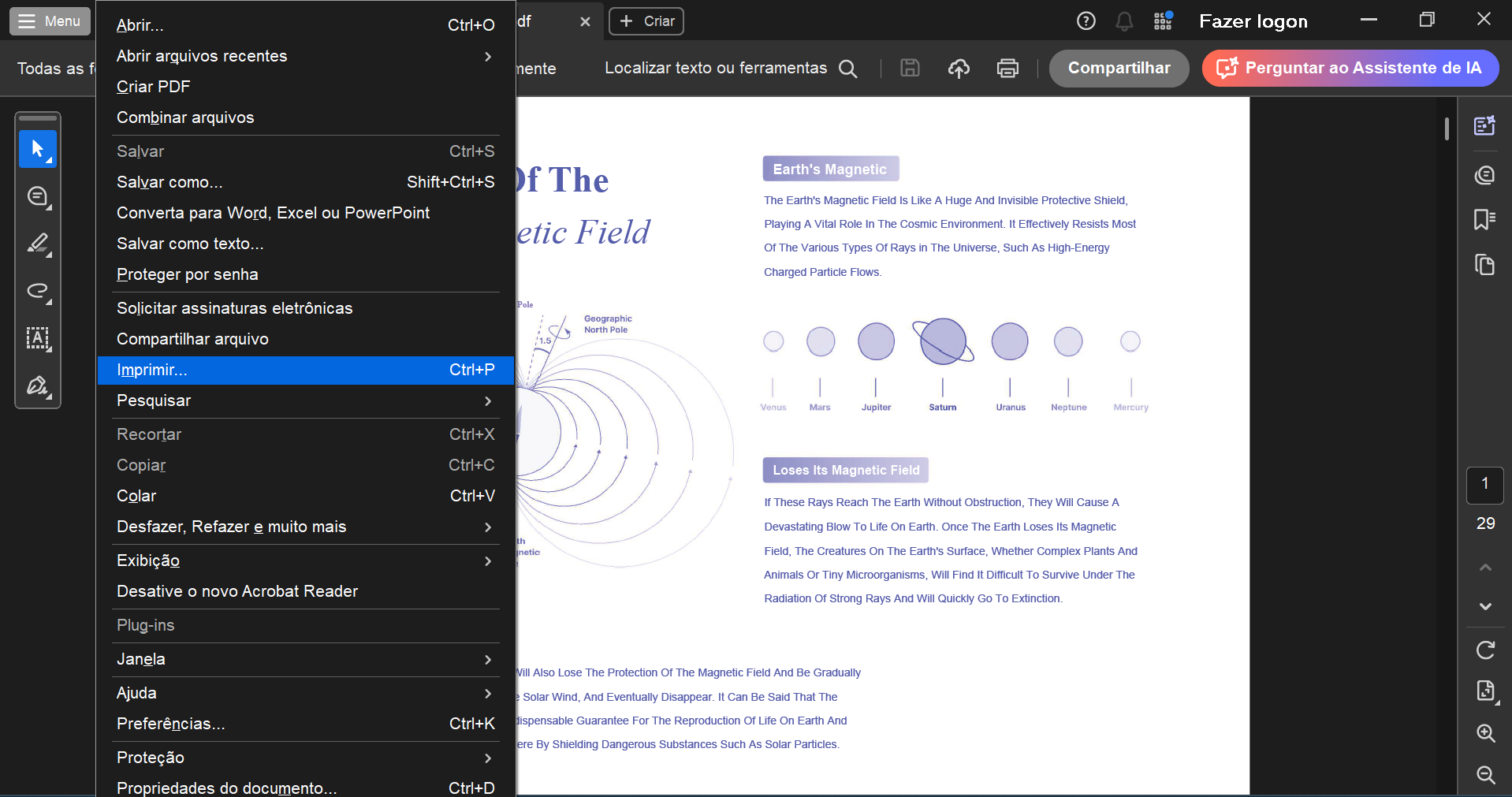 abra a opção imprimir no adobe acrobat