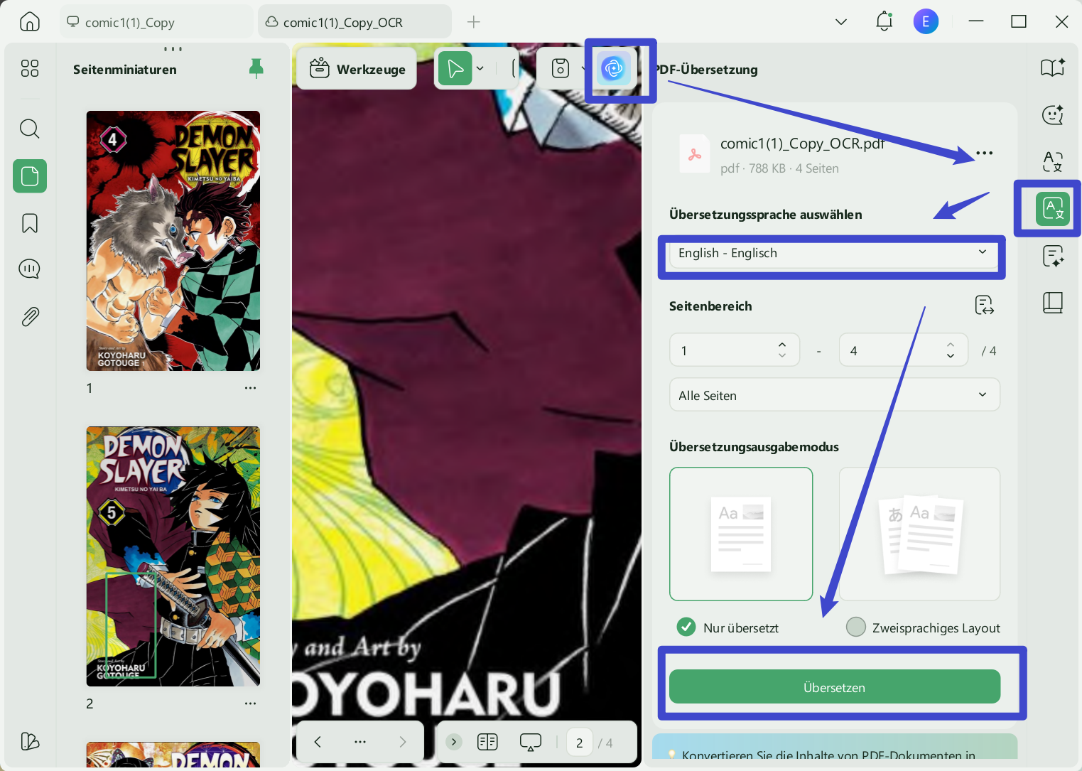 Übersetzen Sie Manga-Text mit UPDF-Fenstern