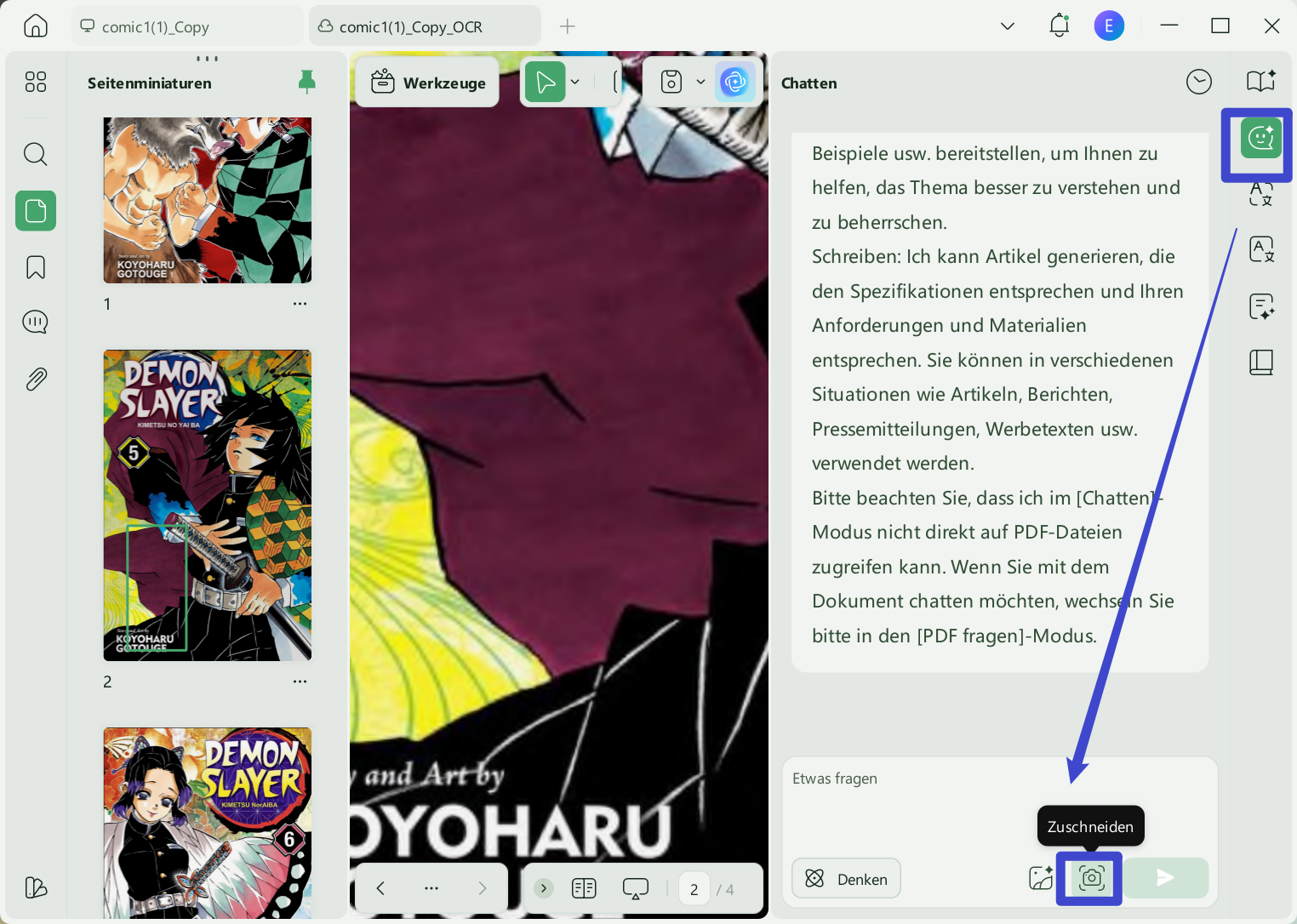 Wählen Sie das Screenshot-Tool zum Übersetzen von Manga-UPDF-Windows