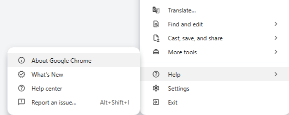 navigate to about google chrome browser