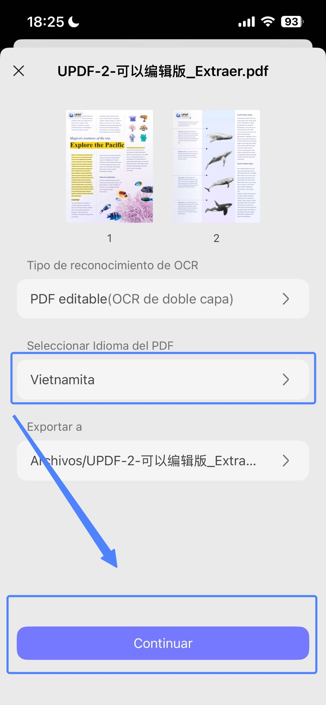 PDF vietnamita escaneado con OCR UPDF Android