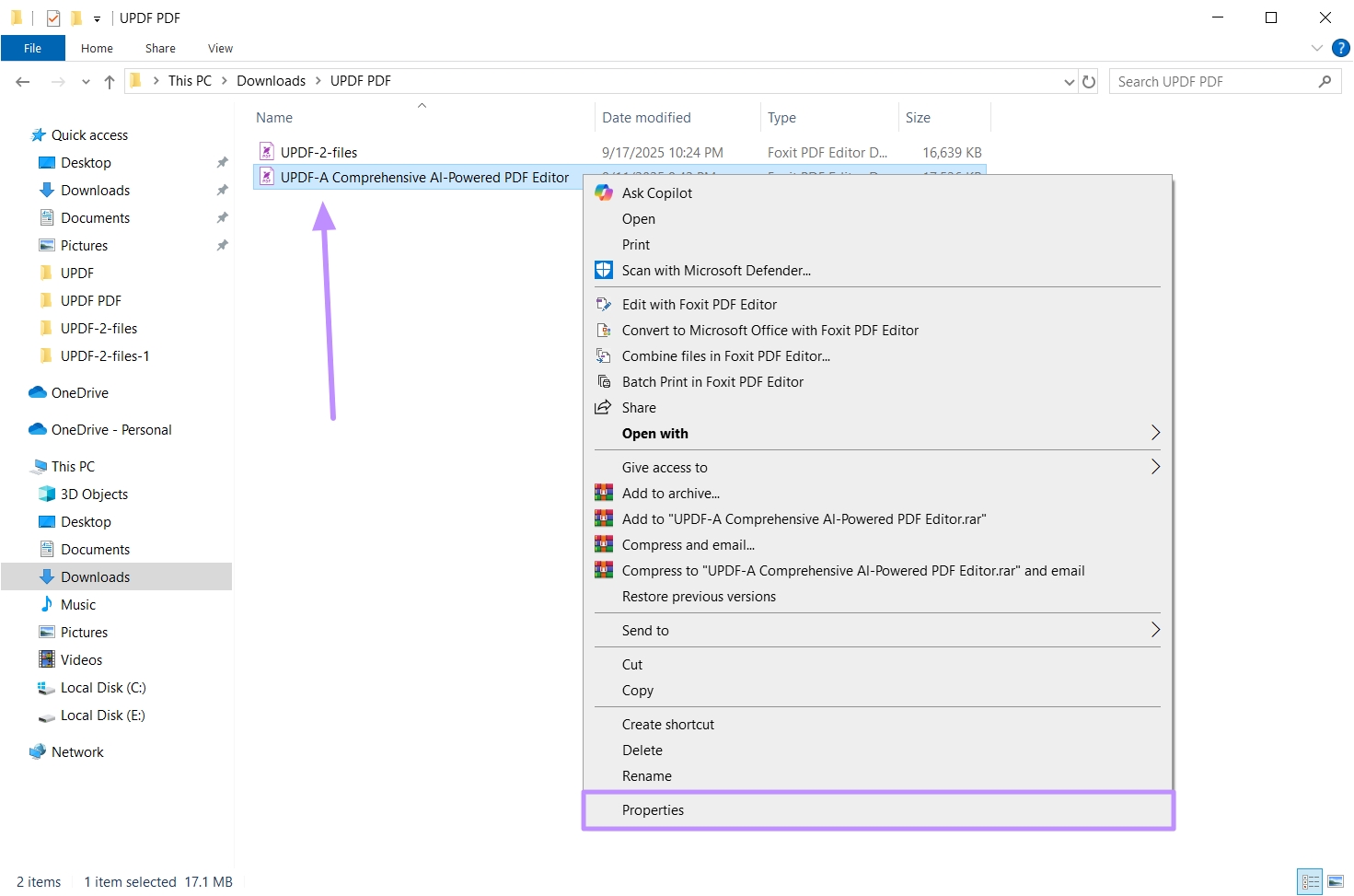 open file properties windows for pdf