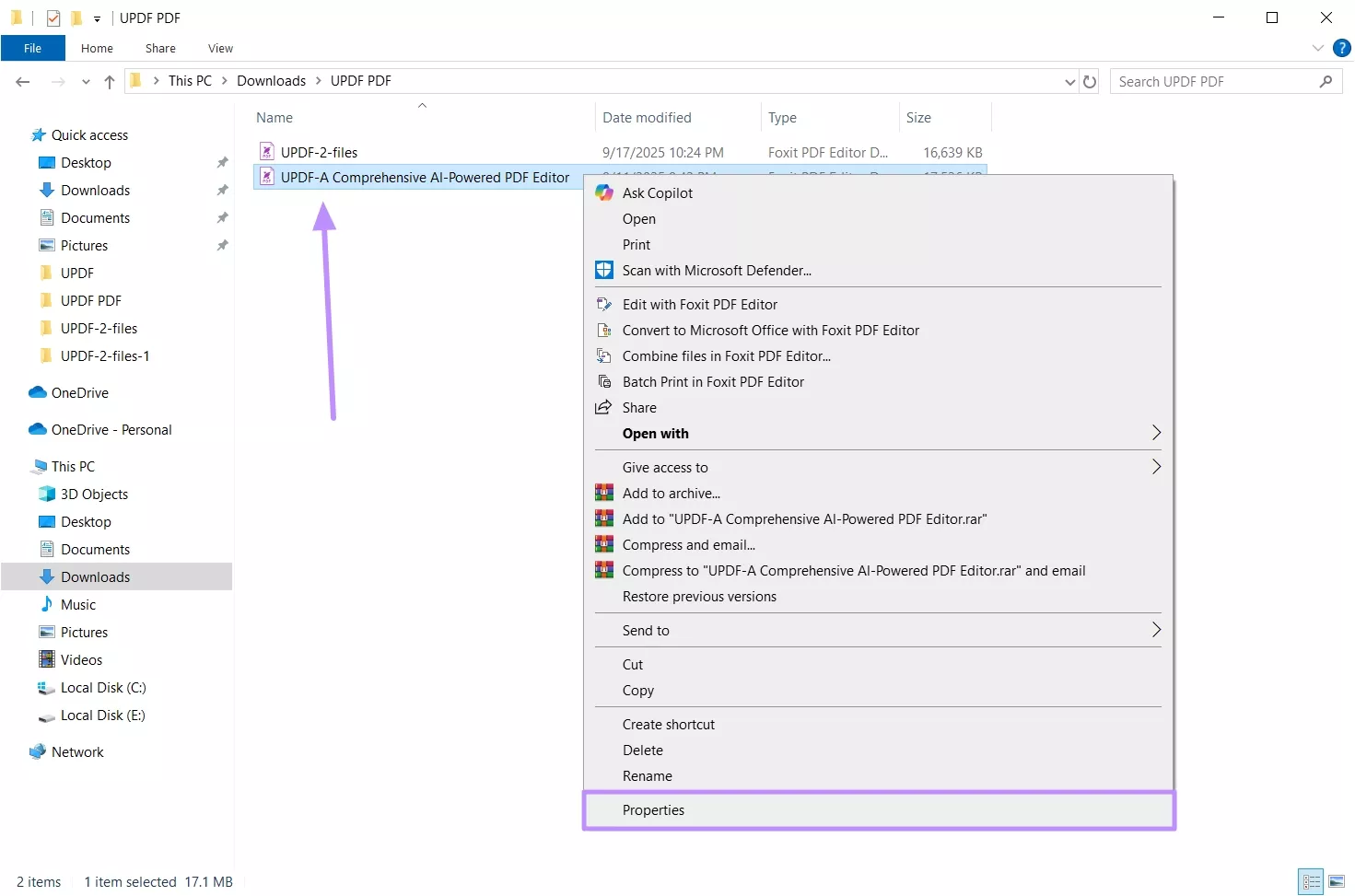open file properties windows for pdf