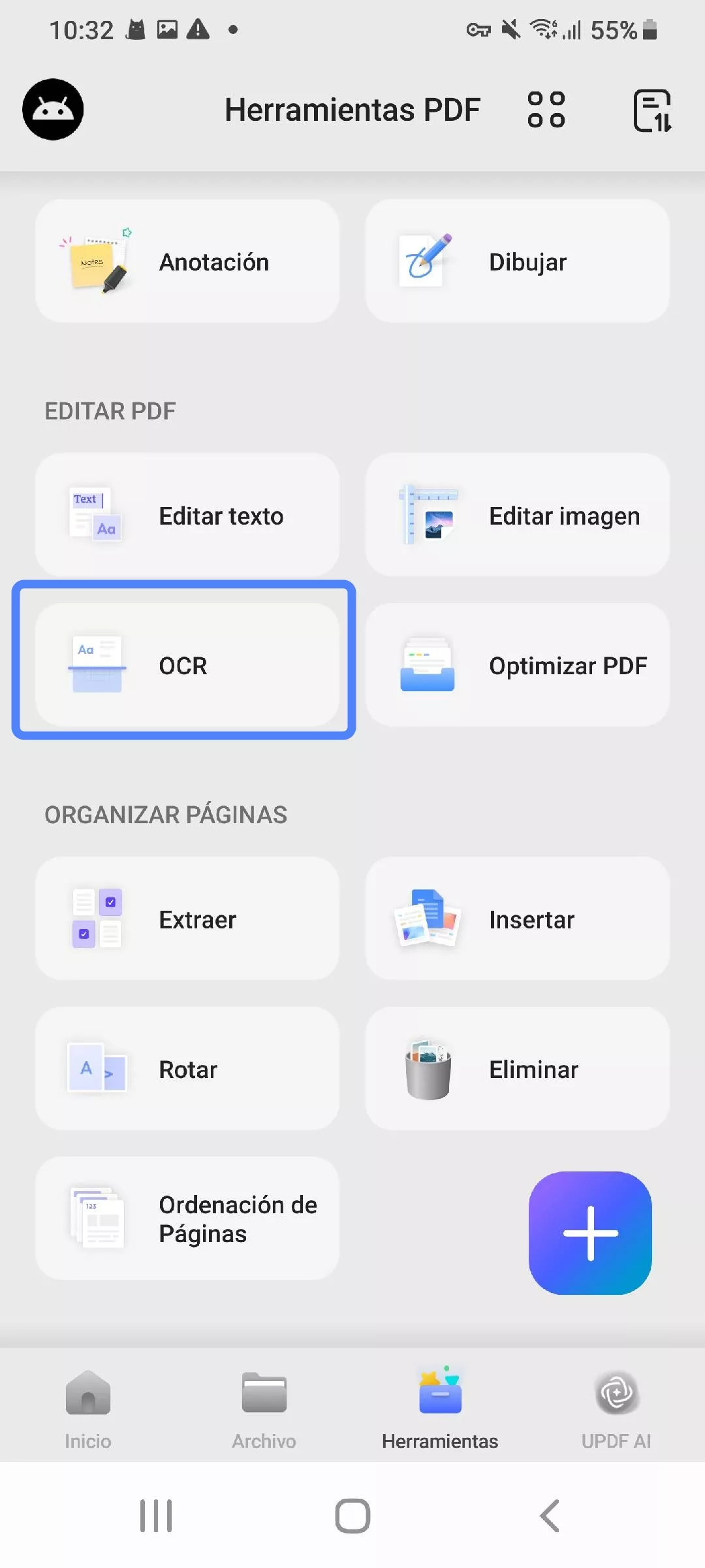 Abrir la función OCR en UPDF Android