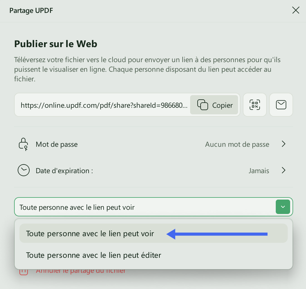 rendre le PDF en lecture seule via le partage