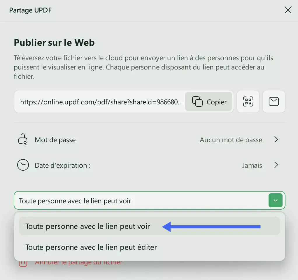rendre le PDF en lecture seule via le partage