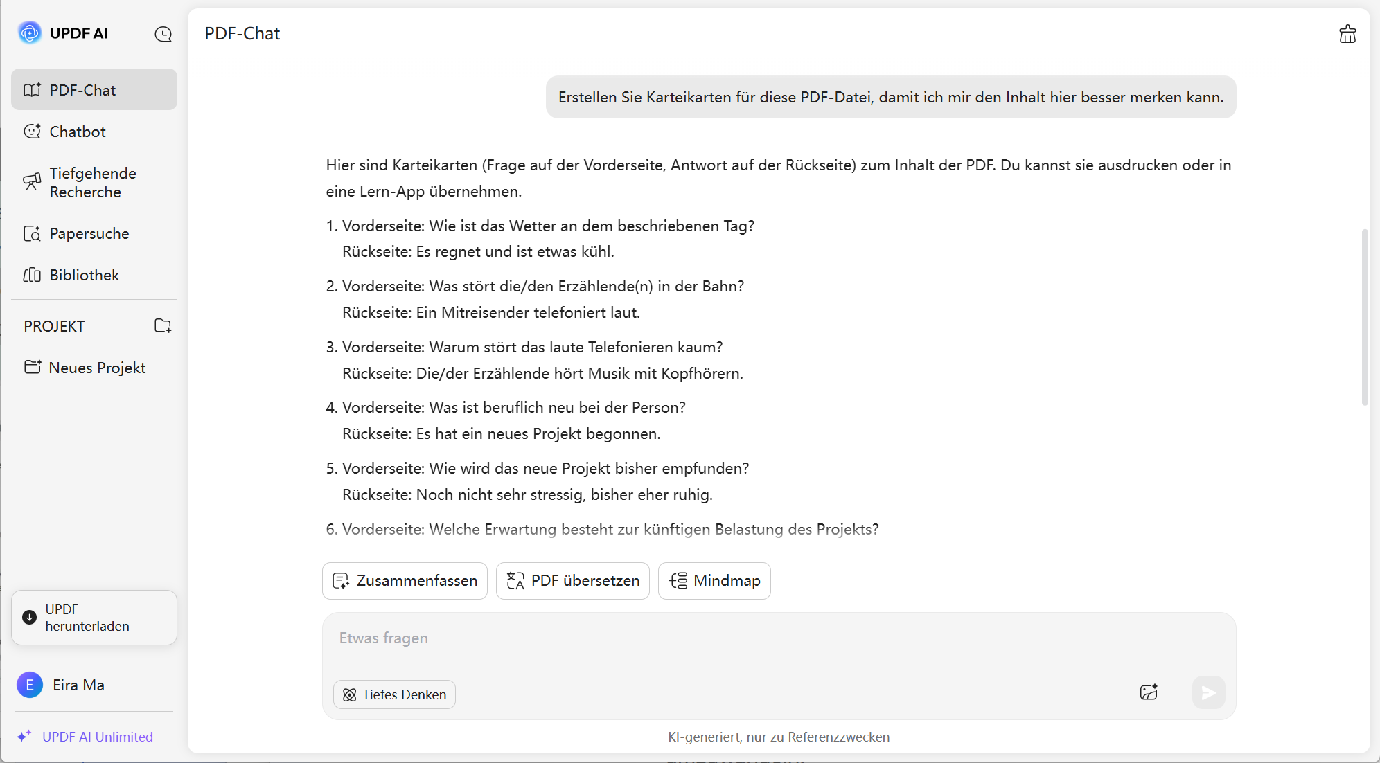 Erstellen Sie Karteikarten für dieses PDF UPDF AI online