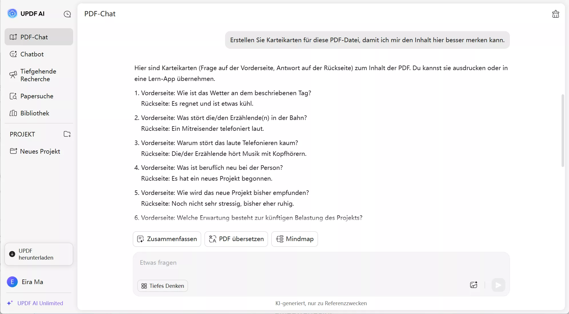 Erstellen Sie Karteikarten für dieses PDF UPDF AI online
