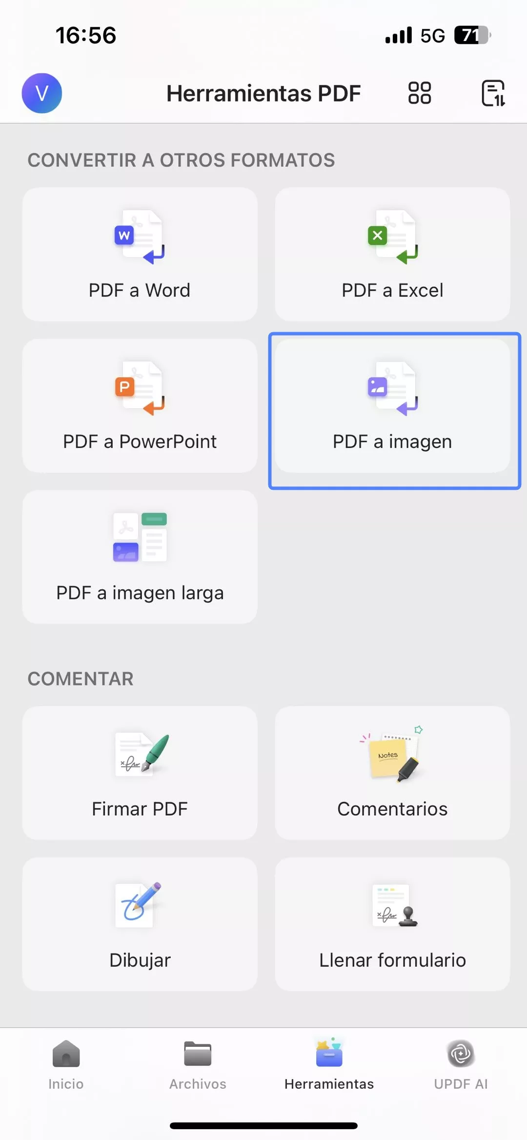 toca "PDF a Imagen".