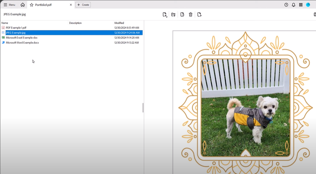 user opening and previewing a file within the pdf portfolio window in adobe acrobat
