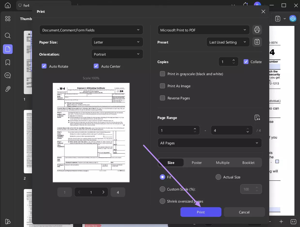 print pdf in updf windows