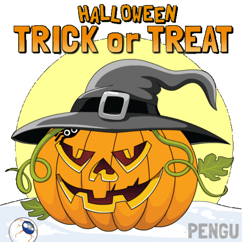 pumpkin wearing a witch hat gif.