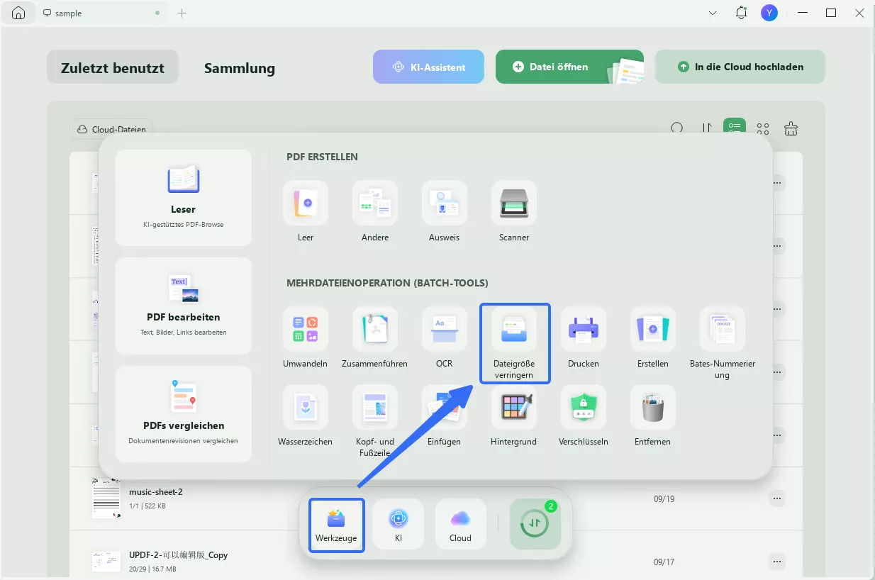PDF mit den PDF-Tools in updf komprimieren