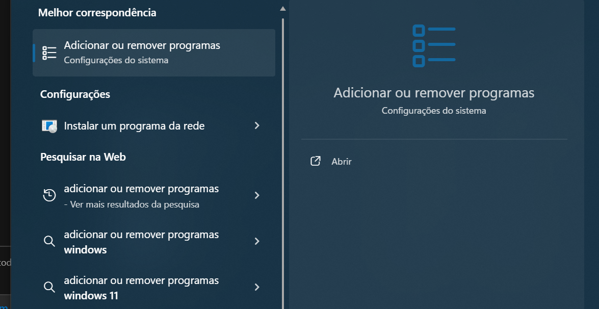 adicionar ou remover programas