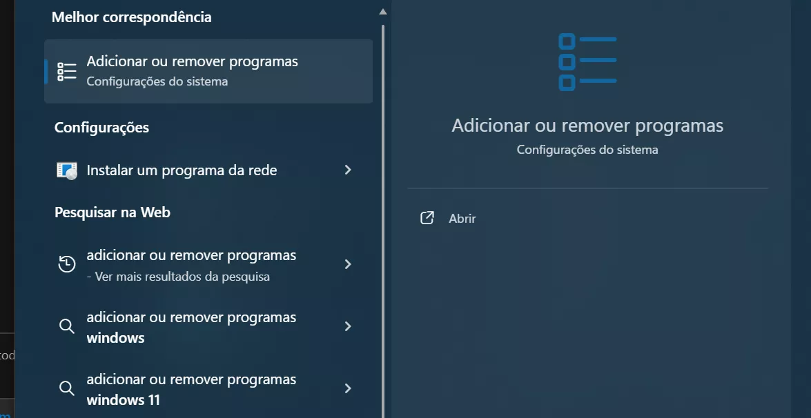 adicionar ou remover programas