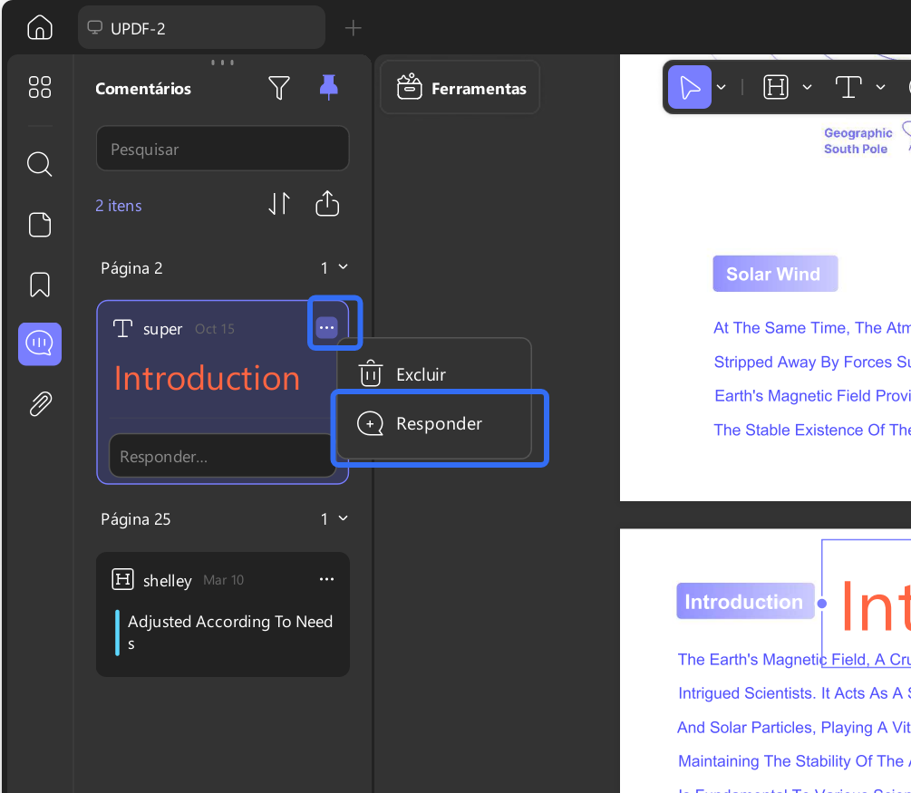 responder ao comentário